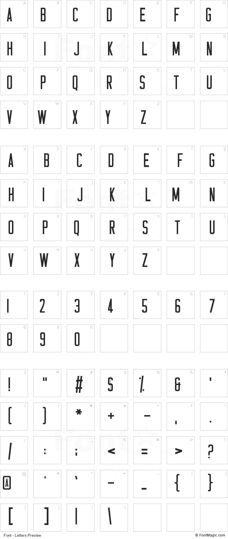 Casual Hardcore Font - All Latters Preview Chart